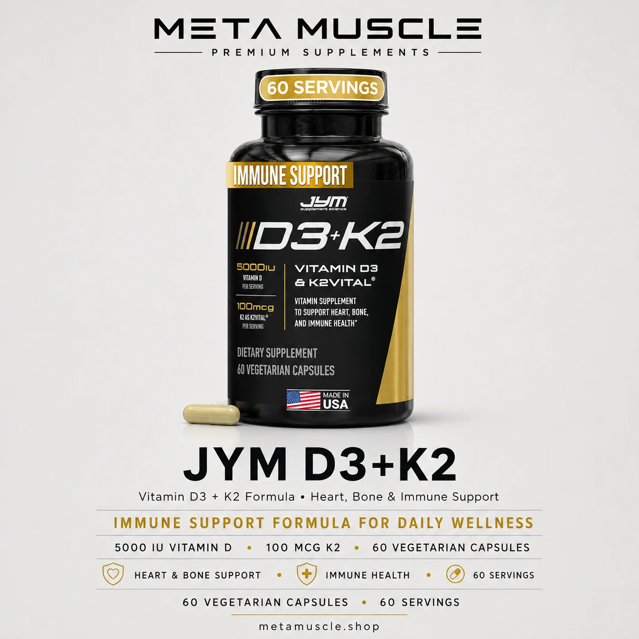 JYM D3 + K2 with 5000iu D3 & 100mcg of Vitamin K2