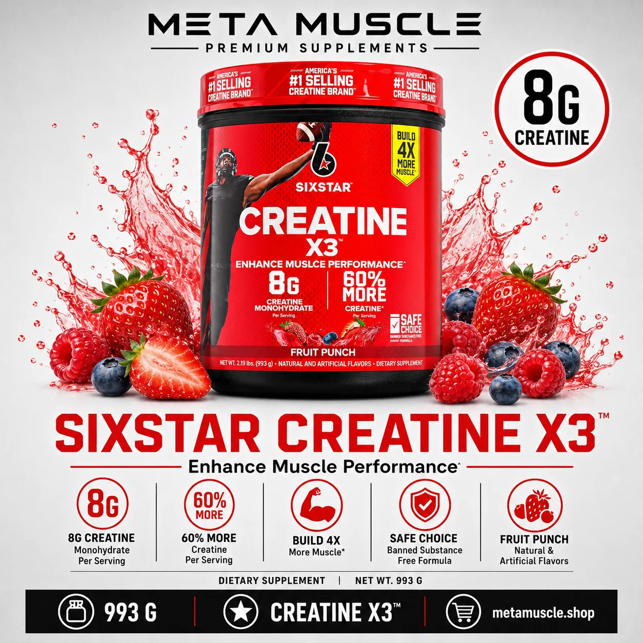 Six Star Creatine Monohydrate Powder X3 - 30 Servings