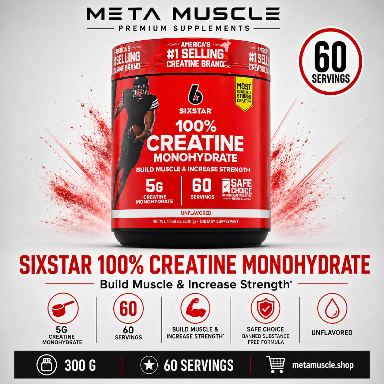 Six Star 100% Creatine Monohydrate Powder - 60 Servings