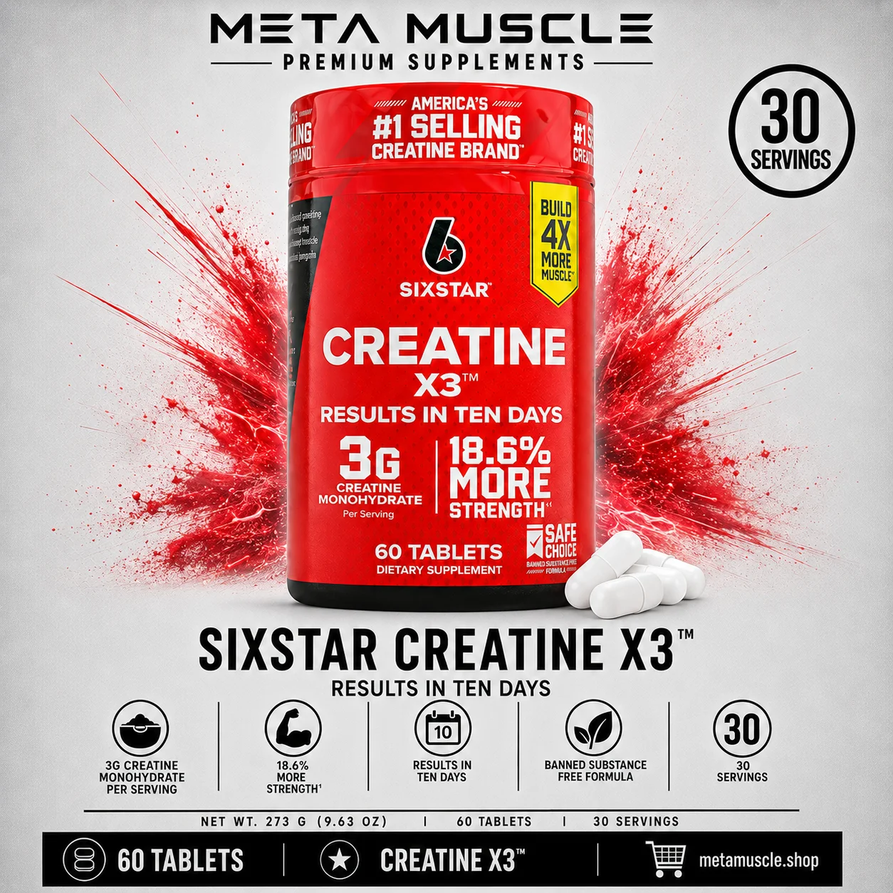 Six Star Nitric Oxide Muscle Builder - 60 Count